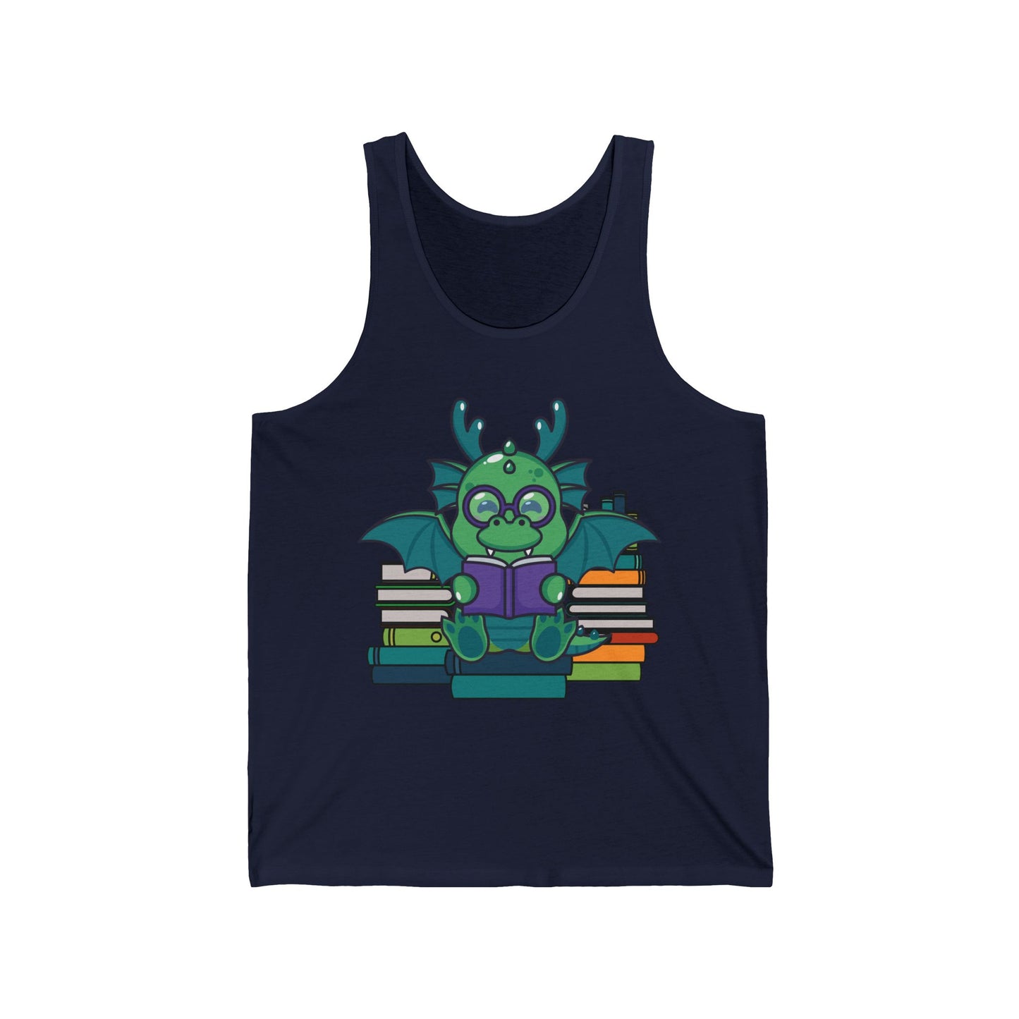 Funny Dragon and Books Nerds Cute Dragon Reading A Book Tank Top For Men Women Tank Top