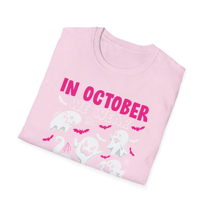 Groovy Wear Pink Breast Cancer Warrior Cute Ghost Halloween T-Shirt
