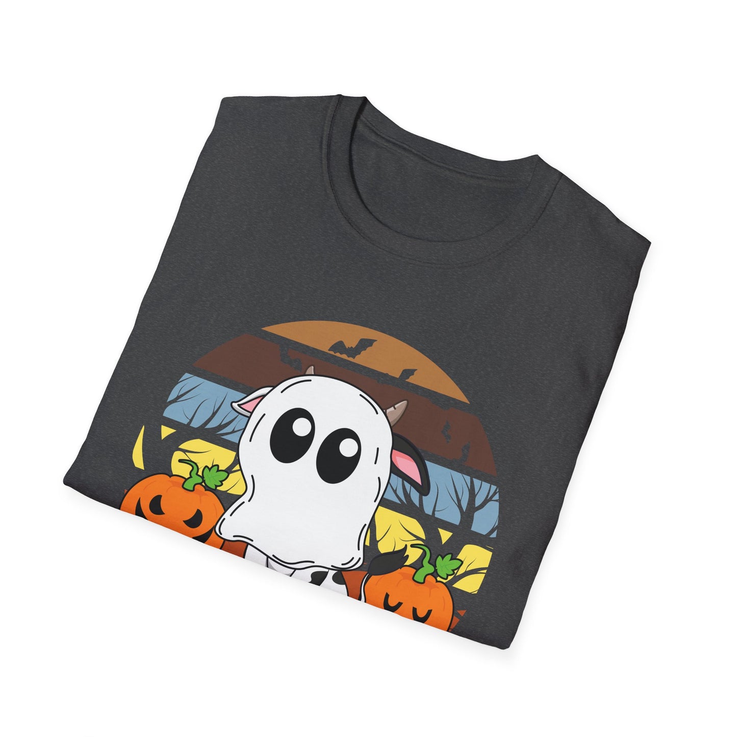 Funny Moo I Mean Boo Halloween Ghost Cow Pumpkin  T-Shirt Men Women