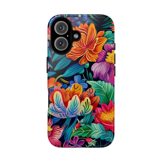 Floral Fiesta Pattern iPhone 16 Pro Max Plus Case Wireless Charging Compatible Tough Cases Protection, Magnetic Phone Case for iPhone Classic Series