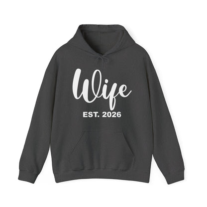 Funny Wife Est 2026 Just Married Bride Honeymoon Couple Wedding Hoodie For Women