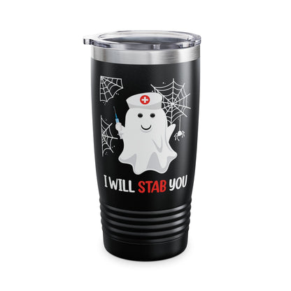 Funny Nurse Ghost I Will Stab You Shot Halloween Boo Women Tumbler