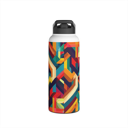 Geometric Illusion Pattern Stainless Steel Water Bottle with Twist-on Lid and Double-Wall Vacuum Insulation