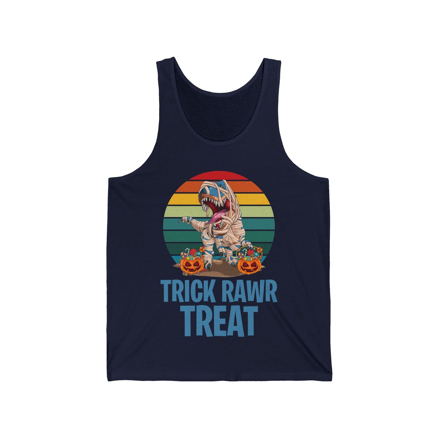 Funny Trick Rawr Treat Halloween Costume Pumpkin Dinosaur Candy T-Rex Lovers Tank Top Men Women