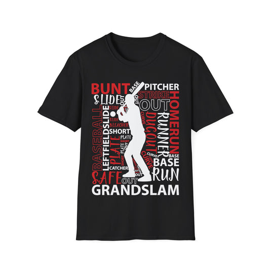 Baseball Typography Word Art Vintage Player Batter T-Shirt For Men Women T-Shirt