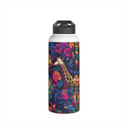 Animal Collage Vibrant Pattern Stainless Steel Water Bottle with Twist-on Lid and Double-Wall Vacuum Insulation