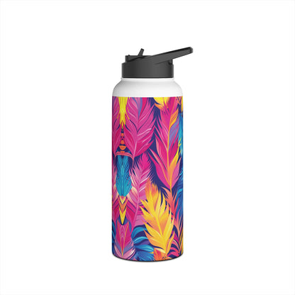 Colorful Feathers Pattern Stainless Steel Water Bottle with Twist-on Lid and Double-Wall Vacuum Insulation