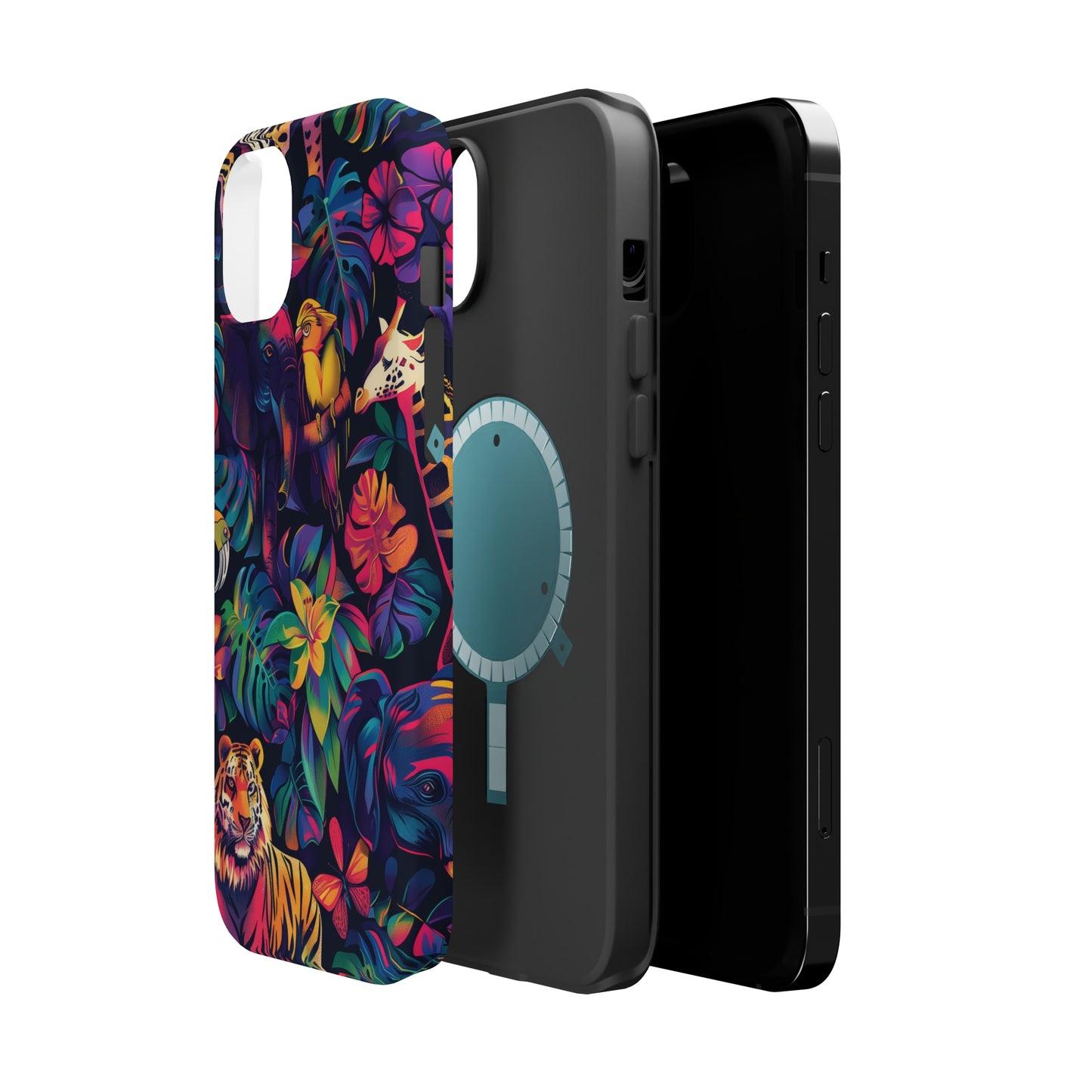 Animal Collage Vibrant Pattern iPhone 13 14 15 Pro Max Plus Case Compatible with MagSafe Tough Cases Protection, Magnetic Phone Case for iPhone  Classic Series