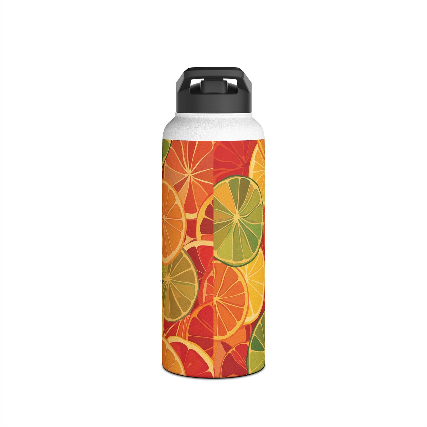 Citrus Burst Pattern Stainless Steel Water Bottle with Twist-on Lid and Double-Wall Vacuum Insulation