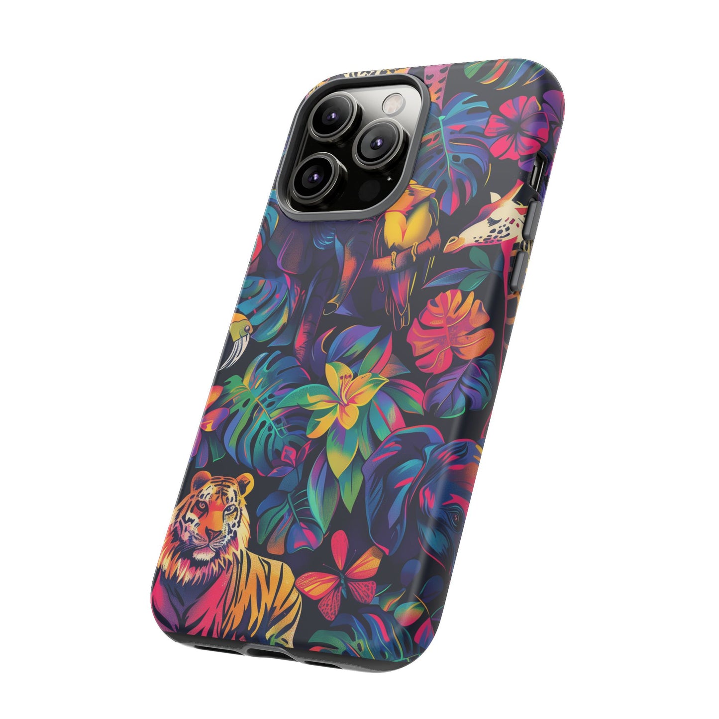 Animal Collage Vibrant Pattern iPhone 13 14 15 16 Pro Max Plus Case Wireless Charging Compatible Tough Cases Protection, Magnetic Phone Case for iPhone Classic Series