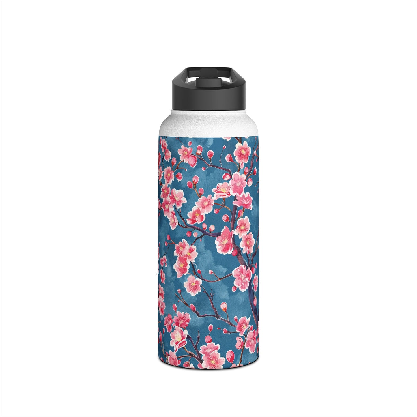Sakura Blossoms Vibrant Colored Pattern Stainless Steel Water Bottle with Twist-on Lid and Double-Wall Vacuum Insulation