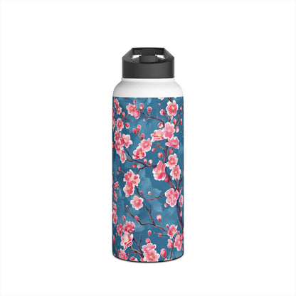 Sakura Blossoms Vibrant Colored Pattern Stainless Steel Water Bottle with Twist-on Lid and Double-Wall Vacuum Insulation