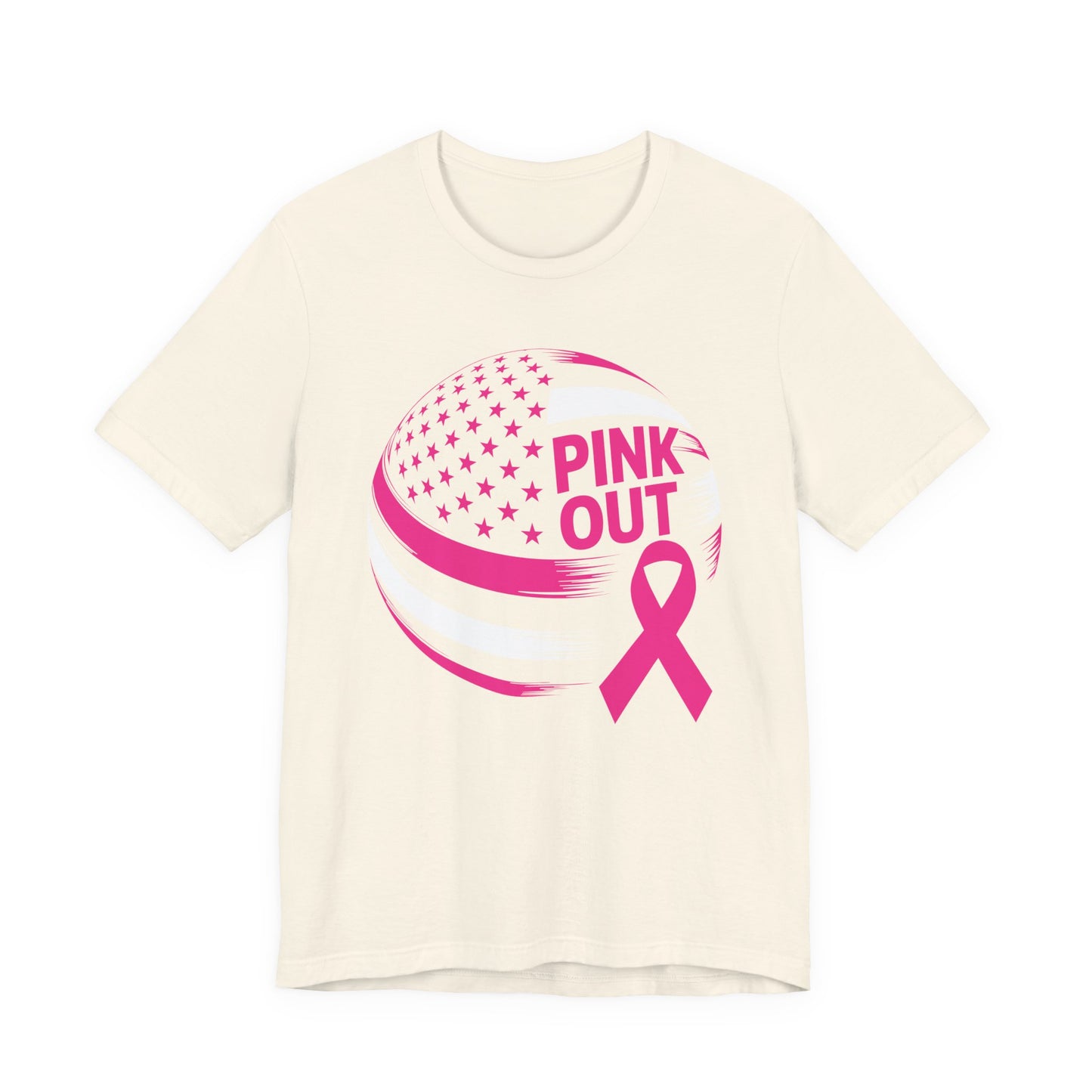 Volley Ball Pink Ribbon Breast Cancer Awearness USA Flag T-Shirt For Men Women