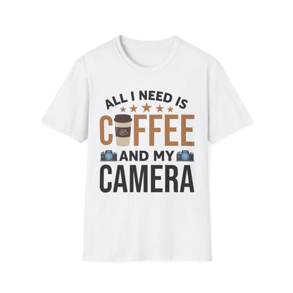 Photography Coffee T-Shirt All I Need is Coffee and My Camera Photographer Caffeine Lovers T-Shirt For Men Women Travelers