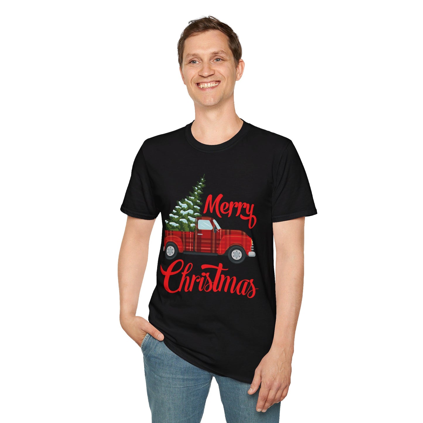 Merry Christmas Buffalo Plaid Red Truck Tree Xmas T-Shirt Men Women