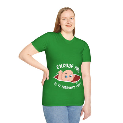 Personalized Month Womens Excuse Me Is It February Yet Cute Baby Girl Funny Pregnancy T-Shirt