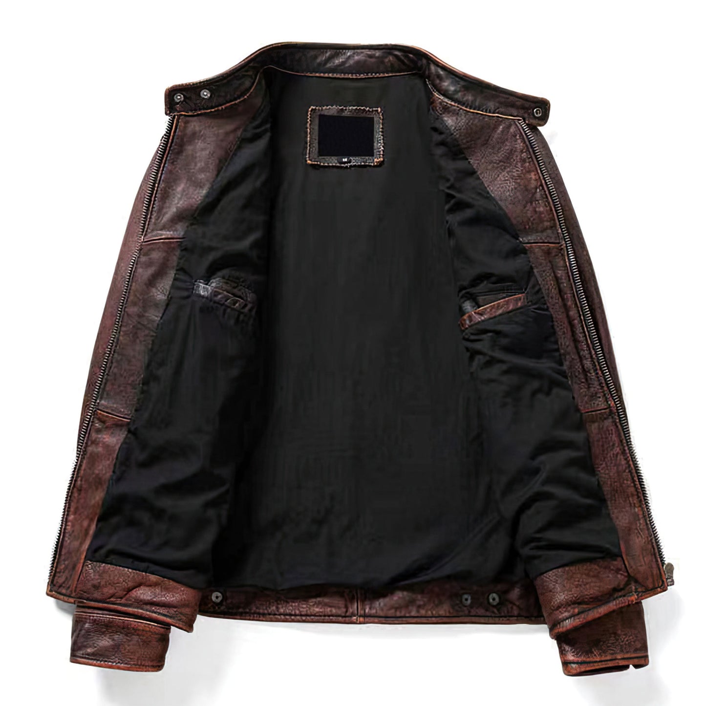 Men's Leather Motorcycle Stand Collar Retro Leather Coat Top Layer Cowhide Coat Genuine Leather Jackets