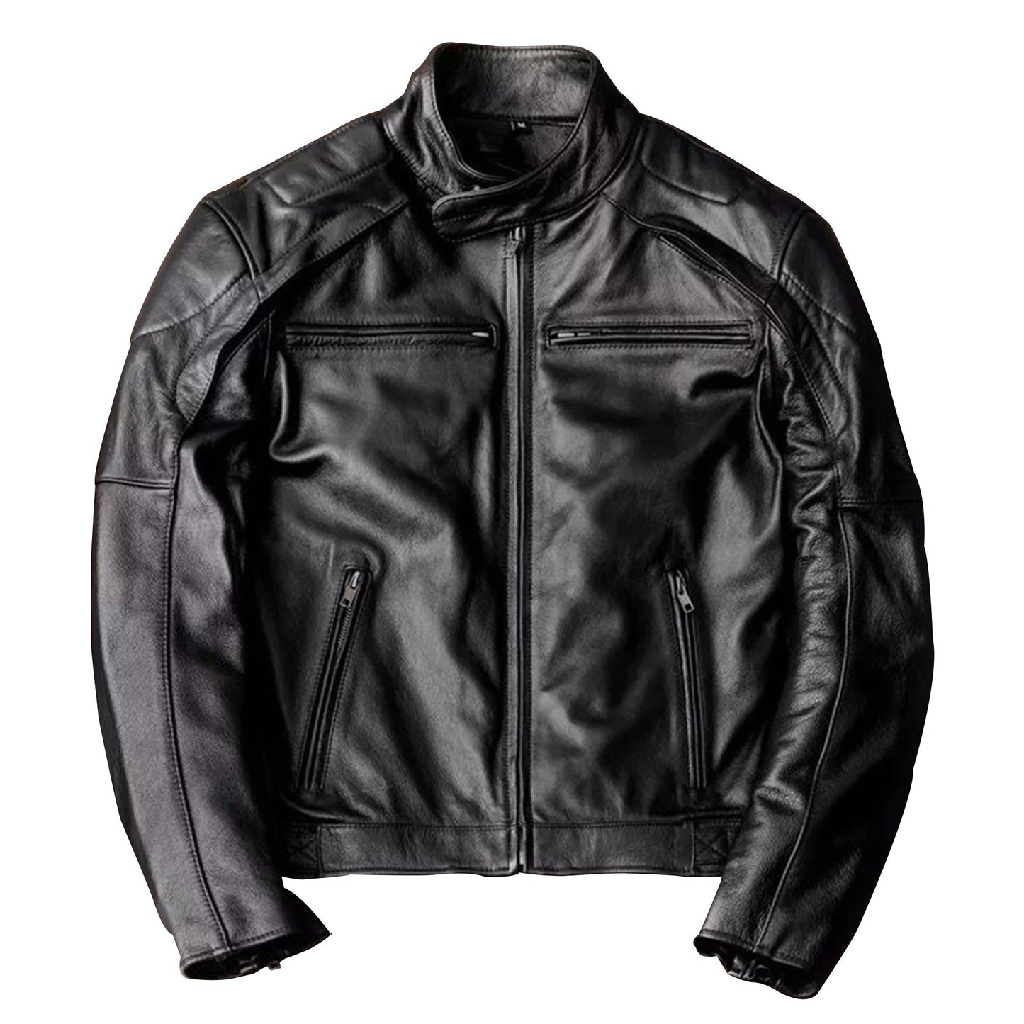 Men's Graphite Distressed Multi Zipper Motorcycle Biker Cowhide Genuine Leather Jacket