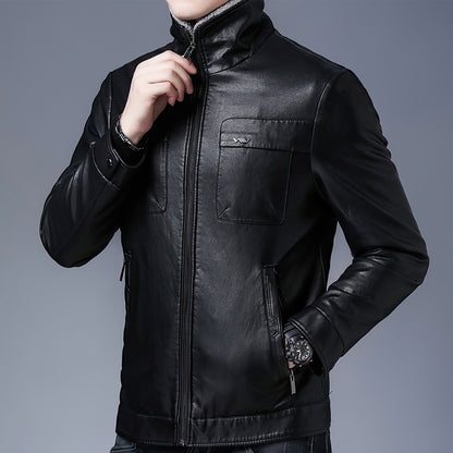 Men's Winter Velvet Business Leather Jacket Thick Warm Leather Coat Genuine Leather Jackets