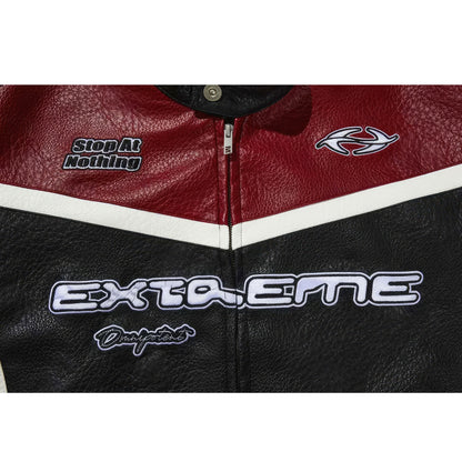 Mens Racing Leather Jacket Streetwear Retro Color Motorcycle Genuine Leather Jackets