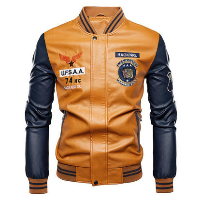 Men Varsity Moto Leather Jackets Slim Fit Coats Jackets Men Autumn Genuine Leather Jackets