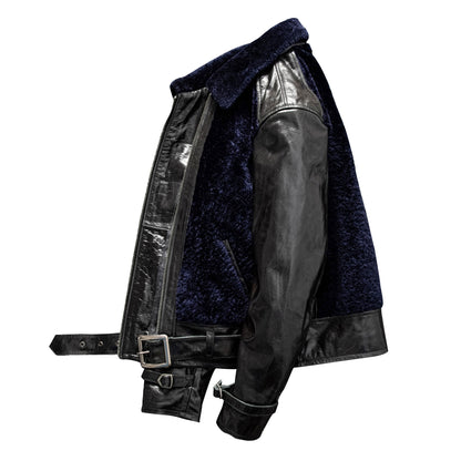 Brown Leather Jacket Men Casual Natural Cowhide Slim Fit Spliced Genuine Leather Coat