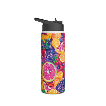 Food Paradise Pattern Stainless Steel Water Bottle with Twist-on Lid and Double-Wall Vacuum Insulation