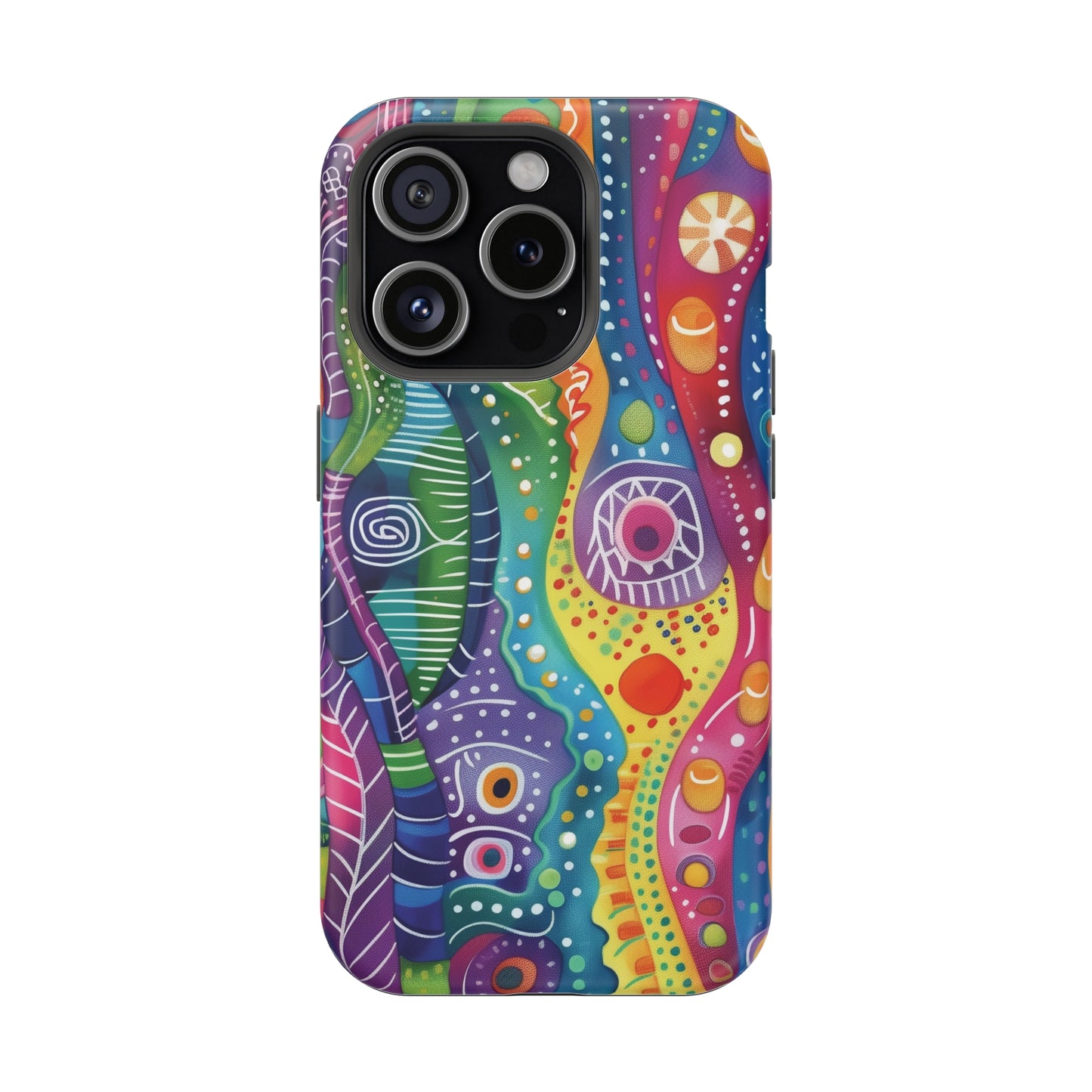 Abstract Rainbow Doodle Pattern iPhone 13 14 15 Pro Max Plus Case Compatible with MagSafe Tough Cases Protection, Magnetic Phone Case for iPhone  Classic Series