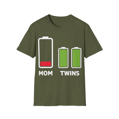 Funny Twin Mother Low Battery Tired Mom Of Twins T-Shirt