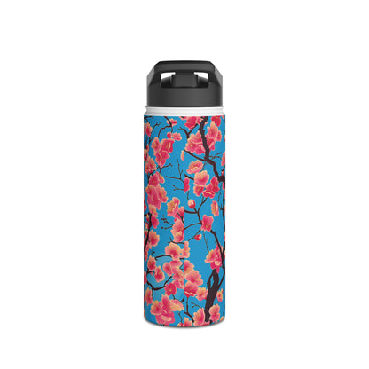 Sakura Blossoms Vibrant Pattern Stainless Steel Water Bottle with Twist-on Lid and Double-Wall Vacuum Insulation