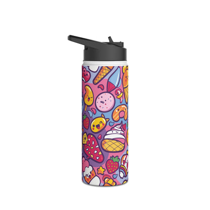 Kawaii Candyland Pattern Stainless Steel Water Bottle with Twist-on Lid and Double-Wall Vacuum Insulation