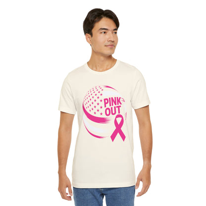 Volley Ball Pink Ribbon Breast Cancer Awearness USA Flag T-Shirt For Men Women