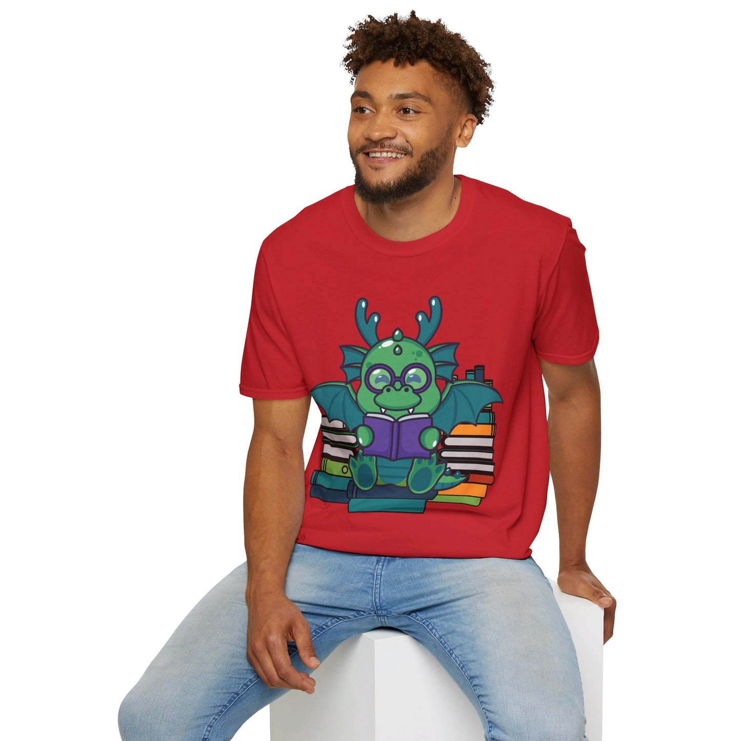 Funny Dragon and Books Nerds Cute Dragon Reading A Book T-Shirt For Men Women T-Shirt