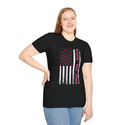 Back The Pink USA Flag Pink Breast Cancer Awareness October Tshirt