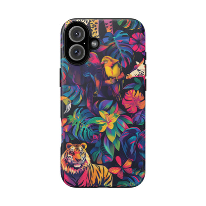 Animal Collage Vibrant Pattern iPhone 13 14 15 16 Pro Max Plus Case Wireless Charging Compatible Tough Cases Protection, Magnetic Phone Case for iPhone Classic Series