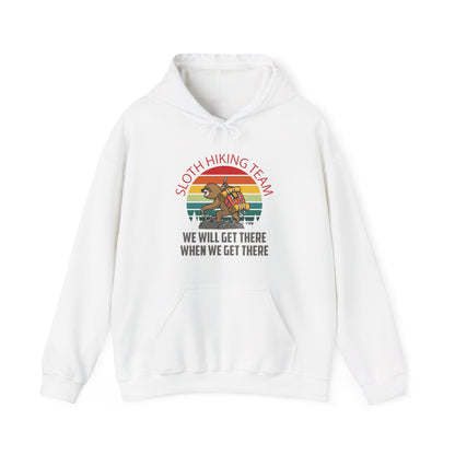 Retro Sloth Hiking Team We'll Get There When We Get There Hikers Hiking Hoodie