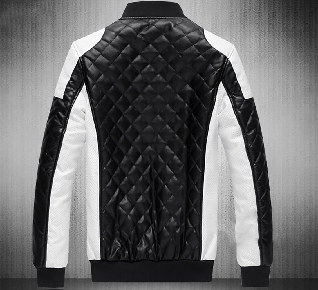 Men's Black and White Leather Fashion Diamond Jacket Big Yards Warm Genuine Leather Jackets