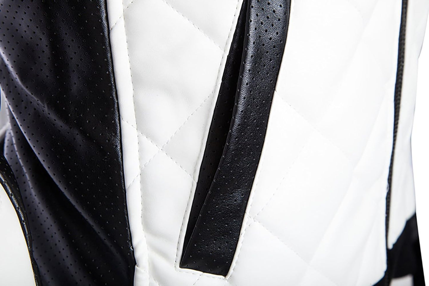 Men's Black and White Leather Fashion Diamond Jacket Big Yards Warm Genuine Leather Jackets
