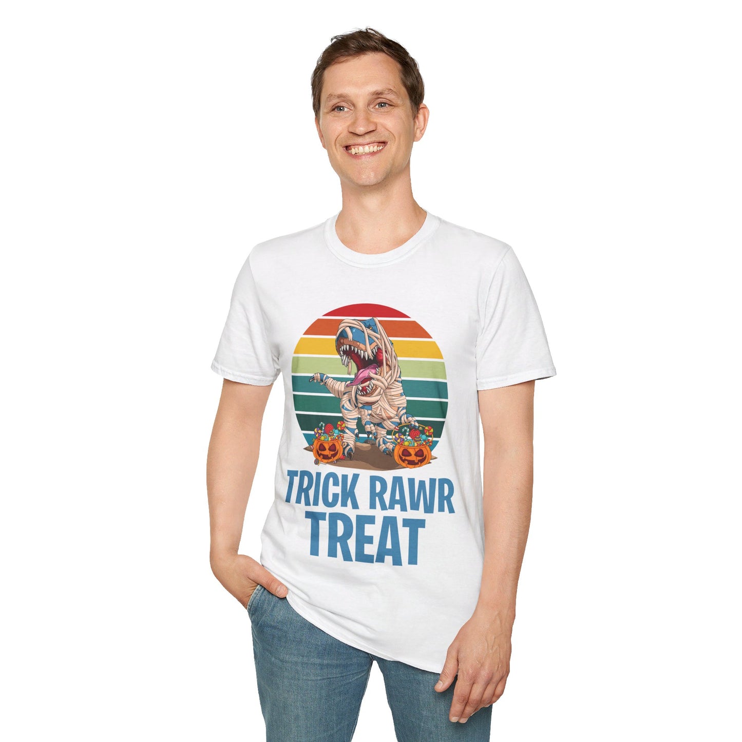 Funny Trick Rawr Treat Halloween Costume Pumpkin Dinosaur Candy T-Rex Lovers T-Shirt Men Women