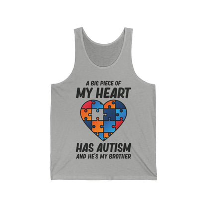 Big Peice Of My Heart Autism Awareness Sister Brother Autistic Kids Awareness Tank Top