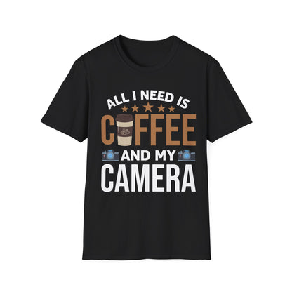 Photography Coffee T-Shirt All I Need is Coffee and My Camera Photographer Caffeine Lovers T-Shirt For Men Women Travelers