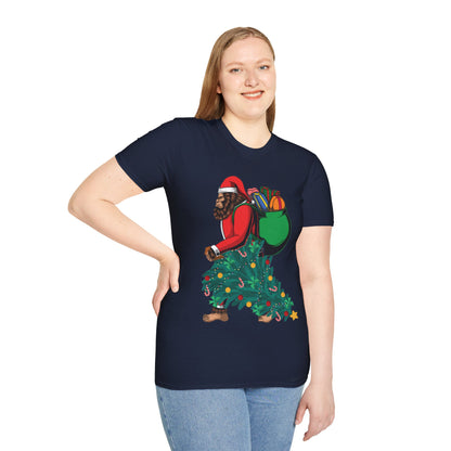 Bigfoot Santa Christmas Tree Lights Gifts Funny Xmas Sasquatch T-Shirt For Men Women T-Shirt