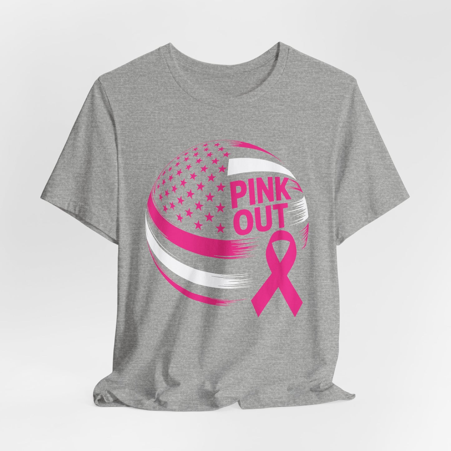 Volley Ball Pink Ribbon Breast Cancer Awearness USA Flag T-Shirt For Men Women