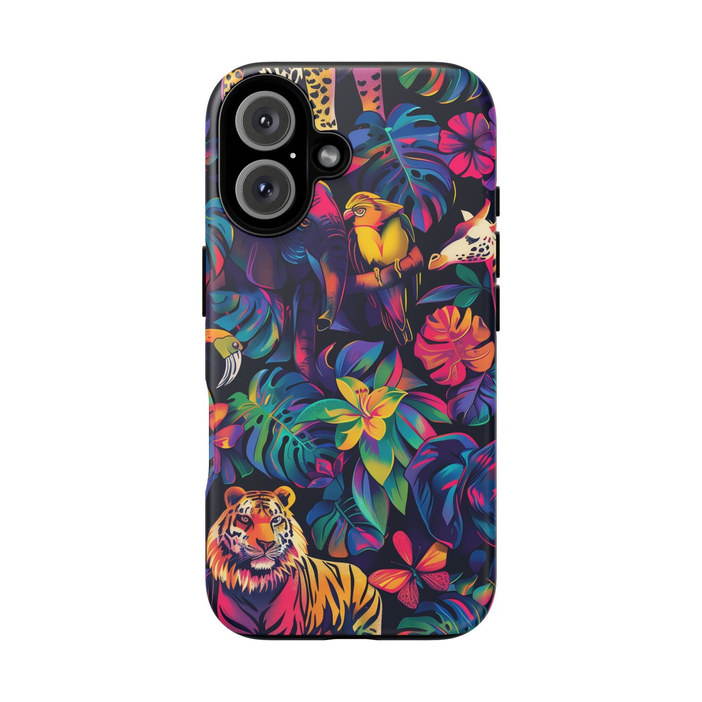 Animal Collage Vibrant Pattern iPhone 13 14 15 16 Pro Max Plus Case Wireless Charging Compatible Tough Cases Protection, Magnetic Phone Case for iPhone Classic Series