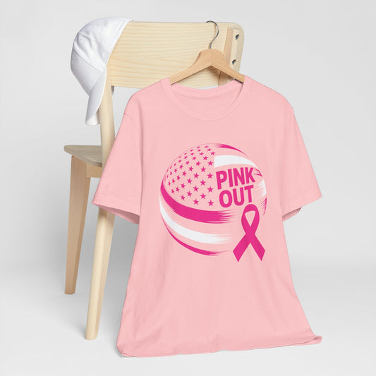 Volley Ball Pink Ribbon Breast Cancer Awearness USA Flag T-Shirt For Men Women