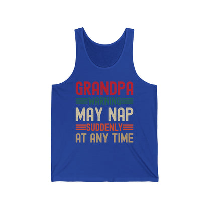 Funny Mens Grandpa Warning May Nap Suddenly At Any Time Vintage Father Day Tank Top