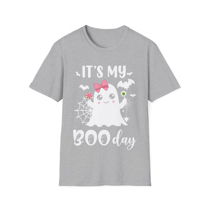 Funny Its My Boo Day Cute Birthday Ghost Pink Bow Funny Halloween  T-Shirt