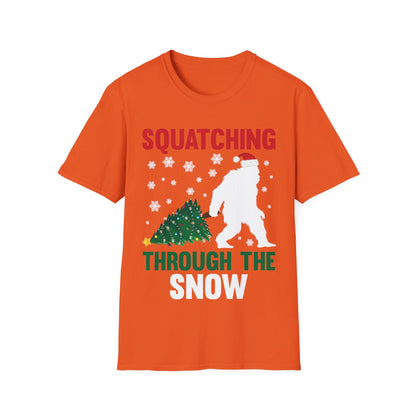 Squatching Through The Snow Funny Bigfoot Christmas Sasquatch T-Shirt