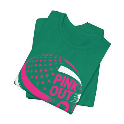 Volley Ball Pink Ribbon Breast Cancer Awearness USA Flag T-Shirt For Men Women