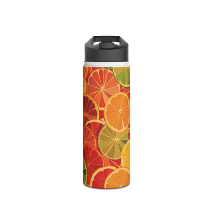 Citrus Burst Pattern Stainless Steel Water Bottle with Twist-on Lid and Double-Wall Vacuum Insulation